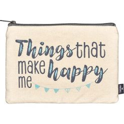 Kosmetyczki damskie: Kosmetyczka „Happy me- Things” w kolorze kremowo-miętowym- 22,5 x 16,5 cm
