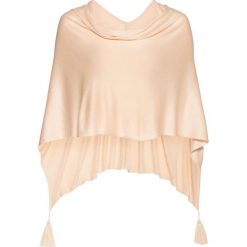 Poncho z dzianiny o gładkim splocie drobnych oczek bonprix beżowy. Brązowe żakiety damskie bonprix, bez wzorów, z dzianiny. Za 59,99 zł.