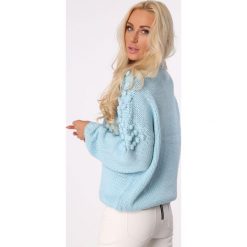 Golfy damskie: Sweter z golfem i pomponami niebieski MISC217