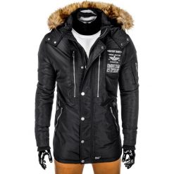 KURTKA MĘSKA ZIMOWA PARKA C360 - CZARNA. Czarne kurtki męskie zimowe Ombre Clothing, m, z kapturem. Za 189,00 zł.