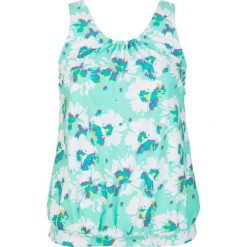 Top plażowy tankini bonprix miętowo-biały z nadrukiem. Zielone stroje kąpielowe damskie bonprix, z nadrukiem, bez kołnierzyka. Za 74,99 zł.
