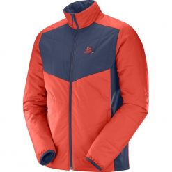 Kurtka funkcyjna "Drifter" w kolorze granatowo-czerwonym. Szare kurtki męskie marki Salomon, z gore-texu, na sznurówki, outdoorowe, gore-tex. W wyprzedaży za 318,95 zł.
