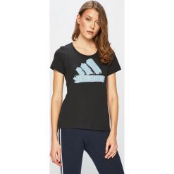 Adidas Performance - Top. Czarne topy damskie adidas Performance, s, z nadrukiem, z bawełny, z okrągłym kołnierzem. W wyprzedaży za 69,90 zł.