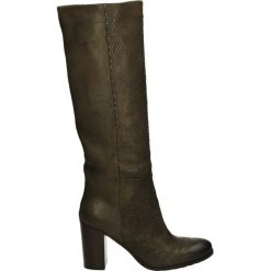 Kozaki - 7161I NEW FAN. Brązowe buty zimowe damskie marki Kazar, ze skóry, przed kolano, na wysokim obcasie. Za 349,00 zł.