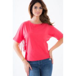 Koralowy t-shirt z frędzlami BB20223. Pomarańczowe t-shirty damskie marki Fasardi, s. Za 39,00 zł.