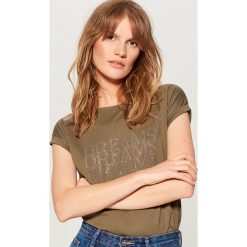 Koszulka z dżetami - Khaki. Brązowe t-shirty damskie marki Mohito, l. Za 39,99 zł.