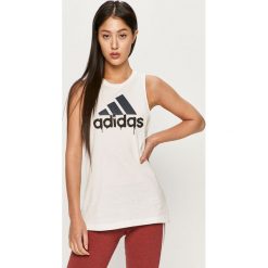Adidas Performance - Top. Białe topy damskie adidas Performance, s, z nadrukiem, z bawełny, z okrągłym kołnierzem. Za 99,90 zł.