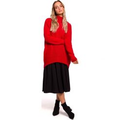 Czerwony Luźny Sweter z Półgolfem. Czerwone swetry damskie Molly.pl, s, bez wzorów, z tkaniny, bez rękawów, bez kaptura. Za 136,90 zł.