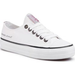 Trampki CROSS JEANS - FF2R4010C White. Białe półbuty damskie Cross Jeans, bez wzorów, z jeansu, bez obcasa, na płaskiej podeszwie, bez zapięcia. Za 99,00 zł.