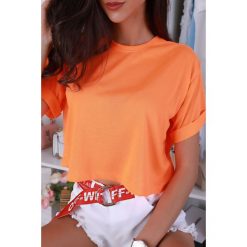 T-shirt damski NEOLA ORANGE. Pomarańczowe topy damskie IVET, bez wzorów, sportowe, bez kołnierzyka. W wyprzedaży za 9,00 zł.