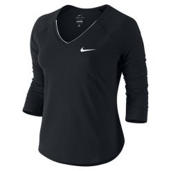 Nike Koszulka Tenisowa W Nkct Top Pure 3qt M. Czarne topy damskie marki Nike, m, bez wzorów, bez kołnierzyka. W wyprzedaży za 179,00 zł.