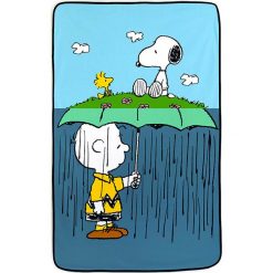 Kąpielówki męskie: Ręcznik plażowy „Snoopy Rain” w kolorze niebieskim ze wzorem – 150 x 90 cm