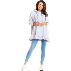 Szara Bluza z Kapturem z Falbanką na Dole. Szare bluzy damskie Molly.pl, na jesień, s, z aplikacjami, bez rękawów, z kapturem. Za 119,90 zł.