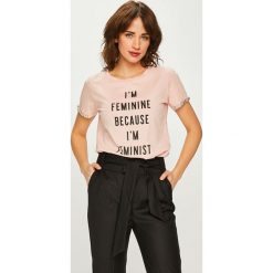 Pinko - Top. Czarne bluzki damskie marki Pinko, s, z nadrukiem, z bawełny, z okrągłym kołnierzem, z krótkim rękawem. Za 539,90 zł.
