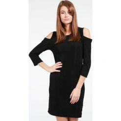 Sukienka - 42-85053L NER. Czarne sukienki damskie Unisono, s, bez wzorów, z elastanu, klasyczne, z klasycznym kołnierzykiem, bez rękawów, mini. Za 59,00 zł.