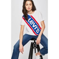 Levi's - Top. Białe topy damskie marki Levi's®, s, z nadrukiem, z bawełny, z okrągłym kołnierzem. Za 79,90 zł.