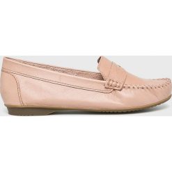 Marco Tozzi - Mokasyny. Czerwone mokasyny damskie marki Marco Tozzi, z materiału, na obcasie. Za 169,90 zł.