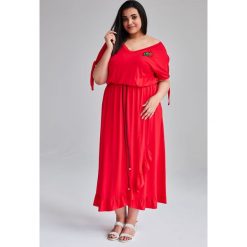 Czerwona Sukienka Laura MAXI duże rozmiary OVERSIZE PLUS SIZE WIOSNA. Czerwone sukienki dziewczęce Moda Size Plus Iwanek, na wiosnę, bez wzorów, z długim rękawem, długie, maxi, proste. Za 165,00 zł.