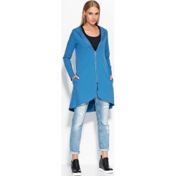 Bluzy damskie: Asymetryczna Niebieska Długa Bluza z Kapturem