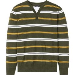 Sweter 2 w 1 bonprix ciemnooliwkowy w paski. Zielone swetry męskie bonprix, s, w paski. Za 37,99 zł.