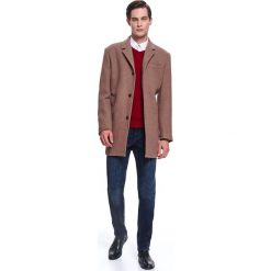 Płaszcz elegancki z kołnierzem. Brązowe płaszcze męskie na zimę, xxl, z wełny, eleganckie. W wyprzedaży za 299,99 zł.