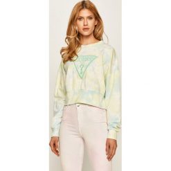 Guess Jeans - Bluza. Różowe bluzy damskie Guess Jeans, s, z aplikacjami, z bawełny, bez rękawów, bez kaptura. W wyprzedaży za 229,90 zł.