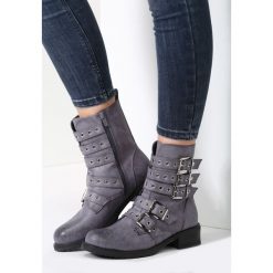 Szare Botki Eighteen Mood. Szare botki damskie Inny, ze skóry, przed kolano, na wysokim obcasie, na płaskiej podeszwie, z paskami. Za 64,99 zł.