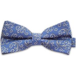 Niebieska Mucha w Biały Ornament - Vernon, Męska MUVRN0004. Niebieskie muszki męskie Vernon, w paski, eleganckie. Za 29,00 zł.