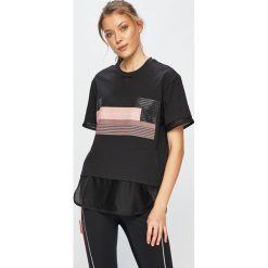 Adidas Performance - Top. Czarne topy damskie marki adidas Performance, s, z nadrukiem, z bawełny, z okrągłym kołnierzem. Za 229,90 zł.