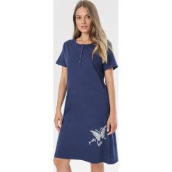Granatowa Koszula Nocna Delmame. Niebieskie koszule nocne damskie Born2be, xl, bez wzorów, bez rękawów. Za 69,99 zł.