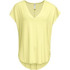Shirt oversize bonprix cytrynowy sorbetowy. Żółte koszulki damskie bonprix, bez wzorów, z dekoltem w serek, bez rękawów. Za 49,99 zł.
