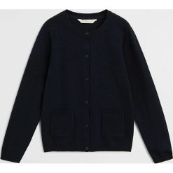 Mango Kids - Kardigan dziecięcy Emma 110-164 cm. Niebieskie swetry dziewczęce Mango Kids, bez wzorów, z bawełny, bez kołnierzyka, bez rękawów, bez kaptura. Za 59,99 zł.