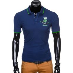 KOSZULKA MĘSKA POLO Z NADRUKIEM S906 - GRANATOWA. Niebieskie koszulki polo męskie marki Ombre Clothing, s, z nadrukiem. Za 59,00 zł.