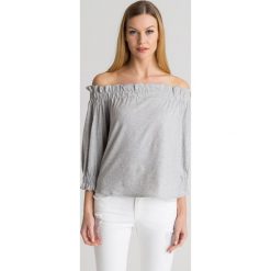 BLUZKA EMPORIO ARMANI - Szary. Szare bluzki damskie Emporio Armani, bez wzorów, z bawełny, z włoskim kołnierzykiem, bez rękawów. Za 259,50 zł.