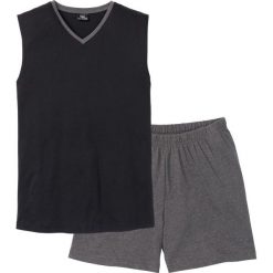 Piżama z krótkimi spodenkami bonprix czarno-antracytowy melanż. Czarne piżamy męskie marki bonprix, s, bez wzorów, z krótkim rękawem. Za 34,99 zł.