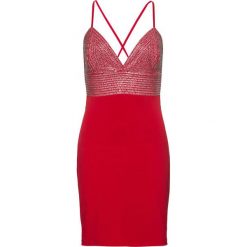 Sukienka na party bonprix czerwony. Czerwone sukienki damskie bonprix, na imprezę, z aplikacjami, wizytowe, bez kołnierzyka, bez rękawów. Za 149,99 zł.