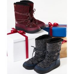 Granatowe Śniegowce The Moon. Szare buty zimowe damskie Born2be, z materiału, na platformie. Za 79,99 zł.