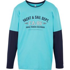 Shirt z długim rękawem w optyce podwójnego bonprix morski. Niebieskie t-shirty chłopięce bonprix, z nadrukiem, z długim rękawem. Za 29,99 zł.
