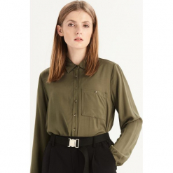 Gładka koszula z kieszenią - Khaki. Brązowe koszule wiązane damskie Sinsay, l. Za 49,99 zł.