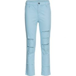 Spodnie 7/8 z wysoką talią i rozcięciami po bokach bonprix niebieski topaz. Niebieskie spodnie damskie bonprix. Za 99,99 zł.