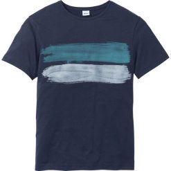 T-shirt z nadrukiem bonprix ciemnoniebieski. Niebieskie t-shirty męskie bonprix, xl, z nadrukiem, bez kołnierzyka. Za 37,99 zł.