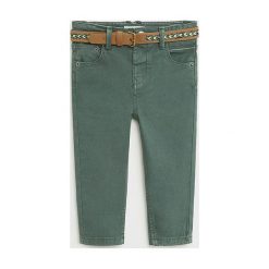 Mango Kids - Spodnie dziecięce Jose 80-104 cm. Zielone spodnie chłopięce Mango Kids, w paski, z elastanu. Za 89,90 zł.
