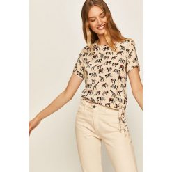 Answear - T-shirt. Brązowe bluzki damskie ANSWEAR, s, bez wzorów, z wiskozy, z okrągłym kołnierzem. W wyprzedaży za 49,90 zł.