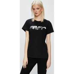 Pinko - Top Demetrio. Czarne bluzki damskie Pinko, s, z nadrukiem, z bawełny, casualowe, z okrągłym kołnierzem. W wyprzedaży za 299,90 zł.