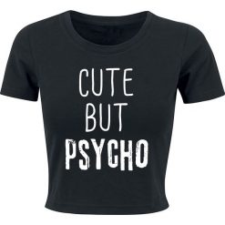 Cute But Psycho Top damski czarny. Czarne topy damskie marki Cute But Psycho, l, z nadrukiem. Za 54,90 zł.