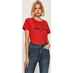 Pinko - T-shirt. Czerwone t-shirty męskie Pinko, s, z aplikacjami, z elastanu, klasyczne, z okrągłym kołnierzem. Za 419,90 zł.