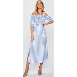 Trussardi Jeans - Sukienka. Szare sukienki damskie Trussardi Jeans, na co dzień, bez wzorów, z elastanu, casualowe, z włoskim kołnierzykiem, bez rękawów, midi, rozkloszowane. W wyprzedaży za 679,90 zł.