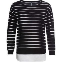 Sweter z koszulową wstawką bonprix czarno-biały w paski. Czarne swetry damskie bonprix, w paski, bez rękawów, bez kaptura. Za 79,99 zł.