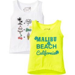 Top z nadrukiem (2 szt.) bonprix żółty neonowy + biały. Żółte topy damskie marki bonprix, z nadrukiem. Za 39,98 zł.