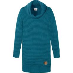 Sukienka dzianinowa z dużym golfem bonprix niebieskozielony morski. Zielone sukienki dziewczęce bonprix, z aplikacjami, z dzianiny, bez rękawów. Za 44,99 zł.